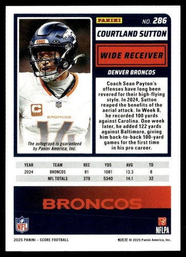 Panini Score Gold Signatures 2025 Auto Courtland Sutton #286 - Imagen 2 de 2