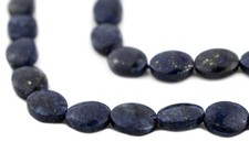 Flat Oval Lapis Lazuli Beads 8-10mm Blue Gemstone 15.5 Inch Strand