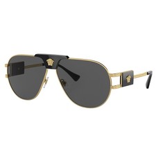 Versace VE 2252 100287 Gold  Black Metal Aviator Sunglasses Grey Lens