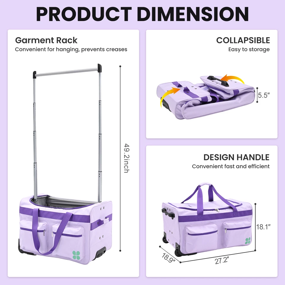 Сумка для танцев со стойкой для одежды дорожная сумка на колесиках для танцовщиц девочек мальчиков - Изображение 3 из 4