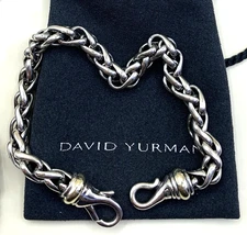 David Yurman 925 Silver 14K Gold Wheat Chain Link Bracelet 7.5”