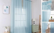 Light Blue Sheer Curtains 96 Inches Long, 42"W x 96"L Pack of 2 Sky Blue
