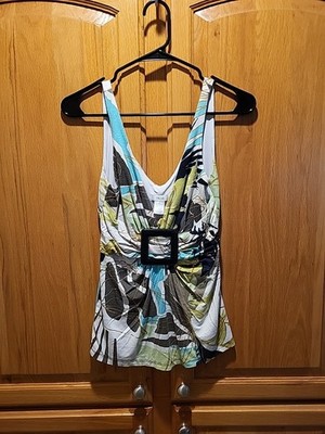 VTG Cache Babydoll Top Buckle Waist 90s Tropical Floral Y2K Tank Top Blouse Sz S