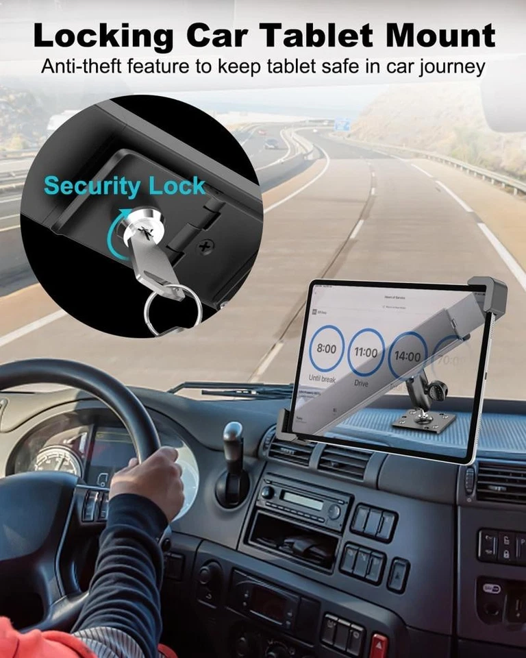 Security Car Tablet Mount, Industrial Heavy Duty iPad Holder w/Lock & Key, 360° - image 3 of 4