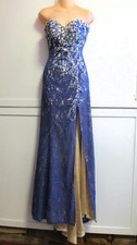 Mori Lee Strapless Blue Lace Gold Alloy Crystals Lining Maxi Gown -Sequin- 5/6