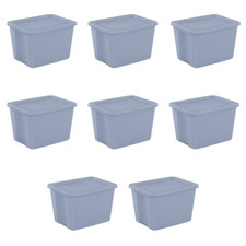Sterilite 18 Gallon Plastic Storage Bin with Snap-on Lid, Light Blue, 8 Count