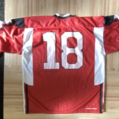 Harrow Football Jersey #18 Red White Black Team Colors Athletic Sportswear