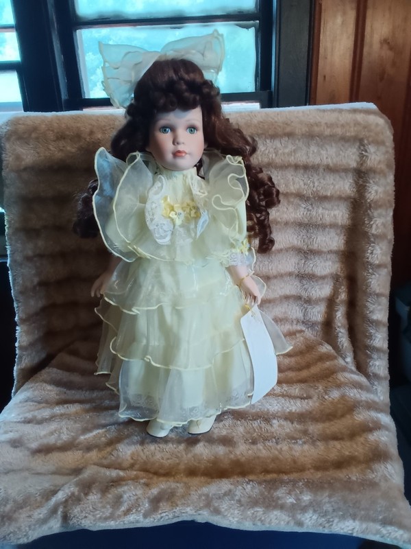 19 inch American classics "Kimberly" doll, red head, green eyes and nice yellow
