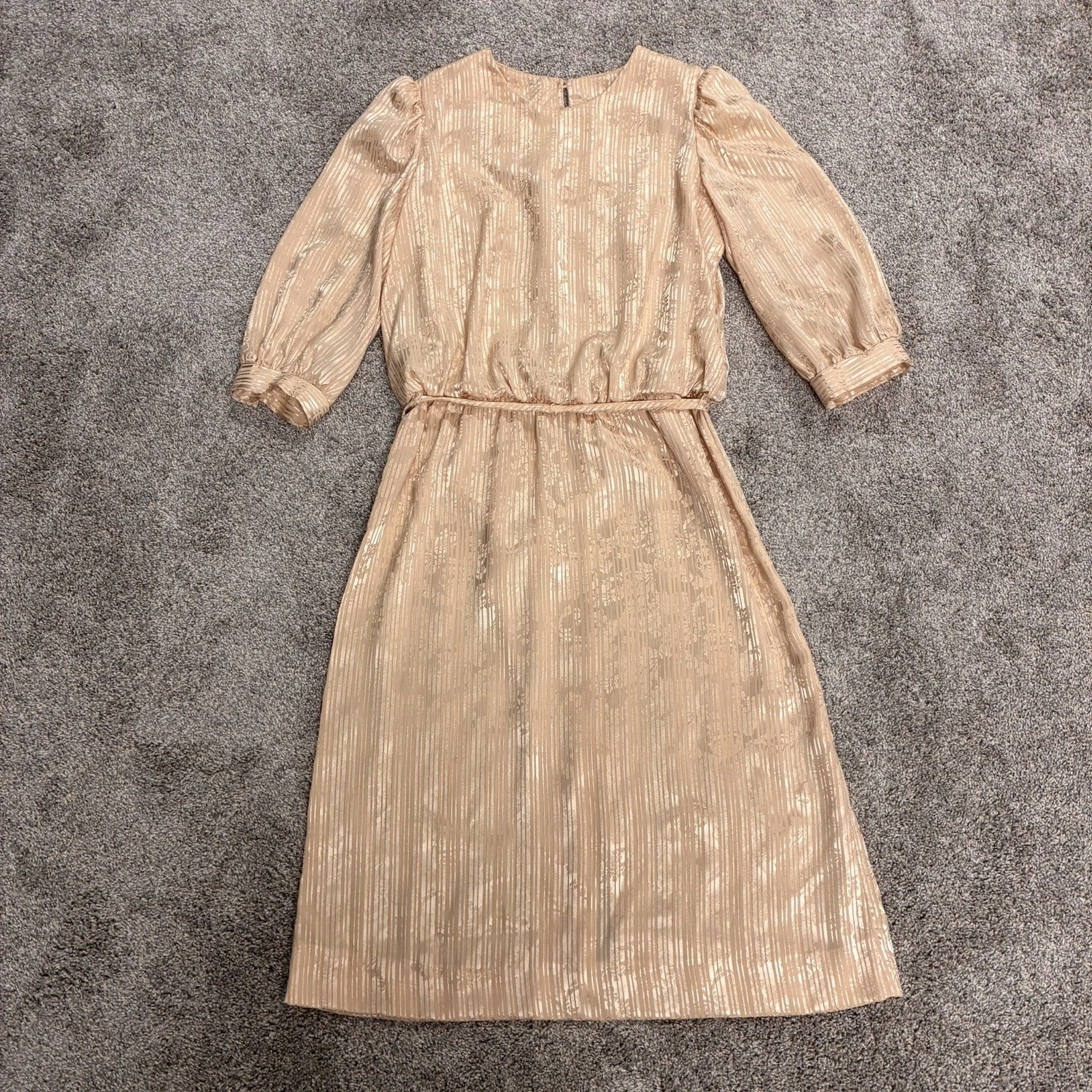 VTG Lorac Original Lady Carol Dress With Belt Women’s Sz 14.5 Champagne Metallic