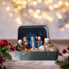 Mini crèche de Noël dans une boîte en métal, pour intérieur et extérieur.