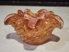 VIntage Murano Italy Barovier & Toso Art Glass Gold Flecked Ruffled Swirl Bowl