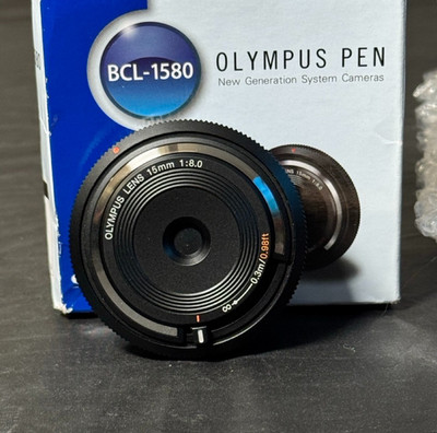 Olympus BCL-1580 15mm f/8 Body Cap Lens Black MFT Micro 4/3 w Box Barely Used