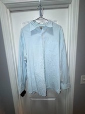 L.L.Bean Mens Large Traditional Fit Blue White Stripe Button Front Shirt 100 Co
