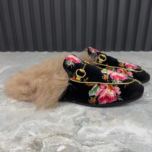 Gucci Princetown Horsebit Slipper Fur Mule Black Velour Velvet 7.5 US 37.5 EUR - Picture 10 of 19