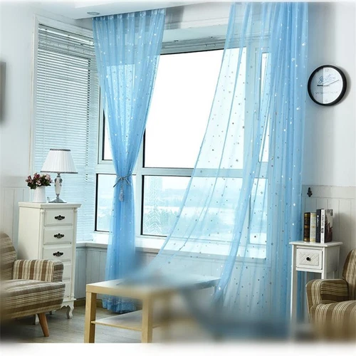Elegant Star Printed Sheer Curtains Rod Pocket Fresh Tulle Voile Gauze 1 Panel - Picture 24 of 48