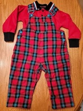 Vintage Gymboree Baby Boys Overalls Shirt Set Red Green Plaid 90s Infant X-Small