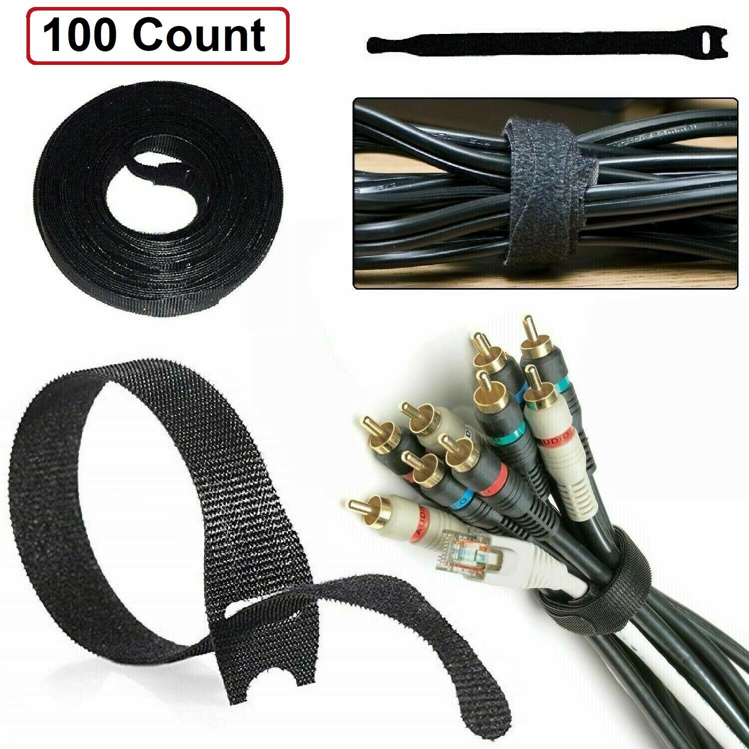 Velcro Cable Wrap 8 In Ties Black Lot Of 100 Wire Management Strong And Reusable