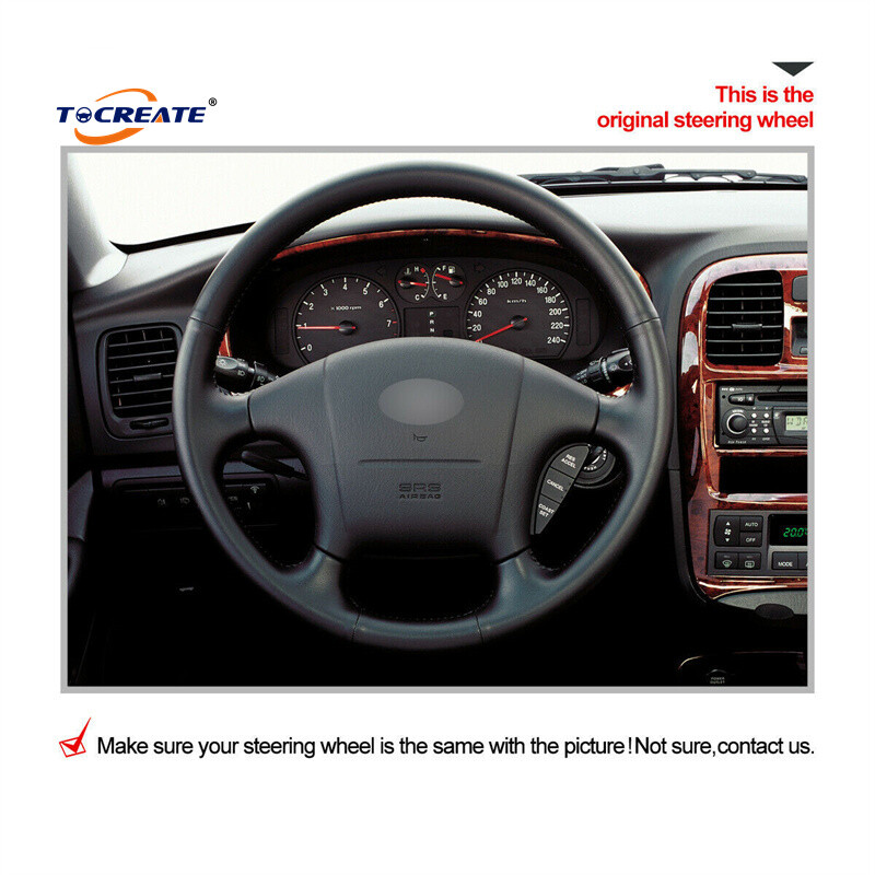 Black Genuine Leather Steering Wheel Cover for Hyundai Sonata 1999-2005 #2302
