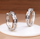 925 Sterling Silver Square Cz Huggie Hoop Earrings 16mm/0.6" Women Men Gift Pe28