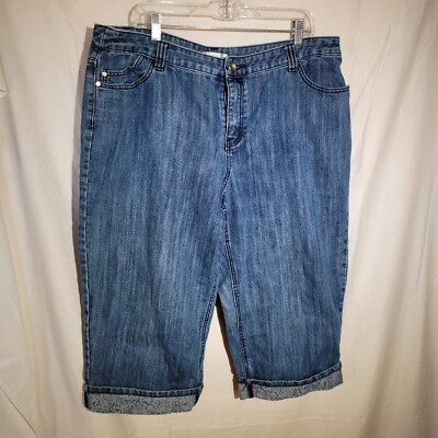 CJ Banks Denim Capri Jeans Women Blue High Rise Floral Cuffed Size 20W 