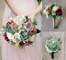 Terra Cotta Bridal Bouquet Sola Wood Burgundy Blush Pink Sage Bridesmaid Flowers