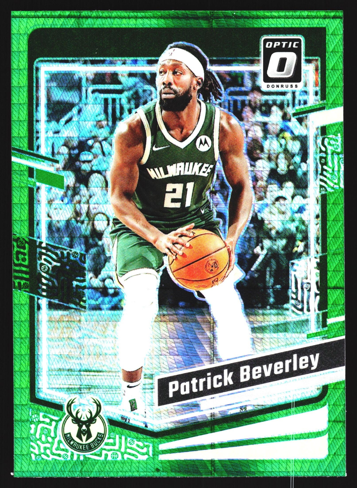 Patrick Beverley 2023-24 Donruss Optic Green Hyper Prizm Bucks Card No. 168