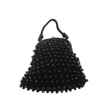 Ladies Black Heavily Beaded Hinged Framed Evening Handbag Purse