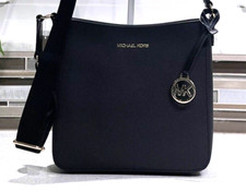 MICHAEL KORS JET SET TRAVEL SMALL ZIP CROSSBODY MESSENGER BAG BLACK LEATHER GOLD