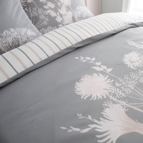 Catherine Lansfield Meadow Floral Duvet Cover Double Quilt Bedding Set Grey Pink - Picture 3 of 5