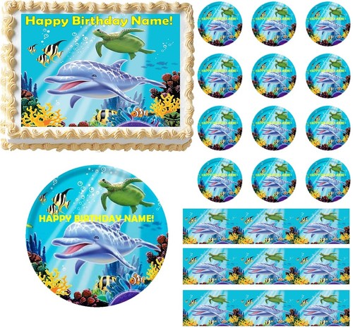 Dolphin Under The Sea Edible Cake Topper Image Cupcakes Ocean Baby Shower Edible Ebay