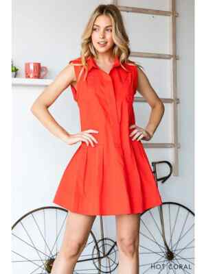 cotton bleu dress COTTON BLEU POPLIN SHIRT DRESS HOT CORAL SIZE MEDIUM- A SUMMER STAPLE-SO  CUTE!!