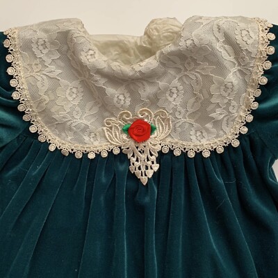 Piccolo Vintage 1990s Baby Dress 24 Months Green Velvet Christmas Lace  Collar | eBay