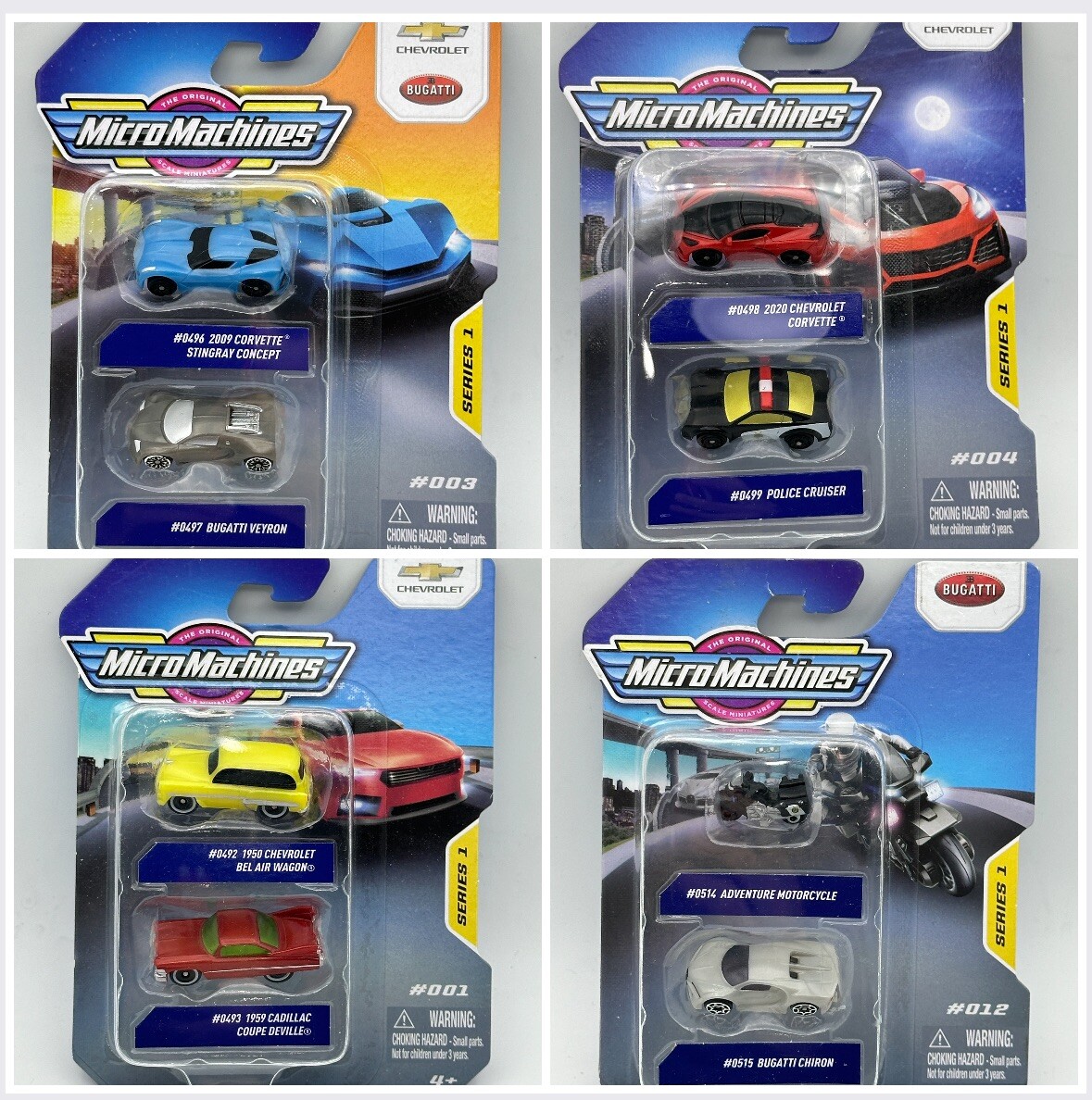 Lot Of 4 MicroMachines Series Corvette Stingray Concept/Bugatti