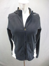 NIKE DRI-FIT Size M Womens BLK Cotton Blend Full Zip Hood Athletic Jacket 558