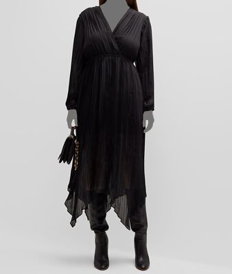 $365 Whitney Morgan Women's Black Pleated Handkerchief MIDI Dress Plus Size 2X