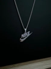Nike Necklace - Nike Swoosh Pendant - Silver Plated - 20" Thin Silver Chain