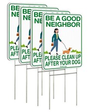 Faittoo Clean Up After Your Dog Signs, 4 Pack 12"x9" Double 12 x 9 inchs-C