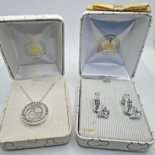 Disney Mickey Mouse Crystal Necklace Earrings Silver Tone NIP New in Box Lot 2