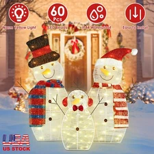 Bright Snowman Christmas Decorations, 3-Piece Light Up Snowman Family Waterproof