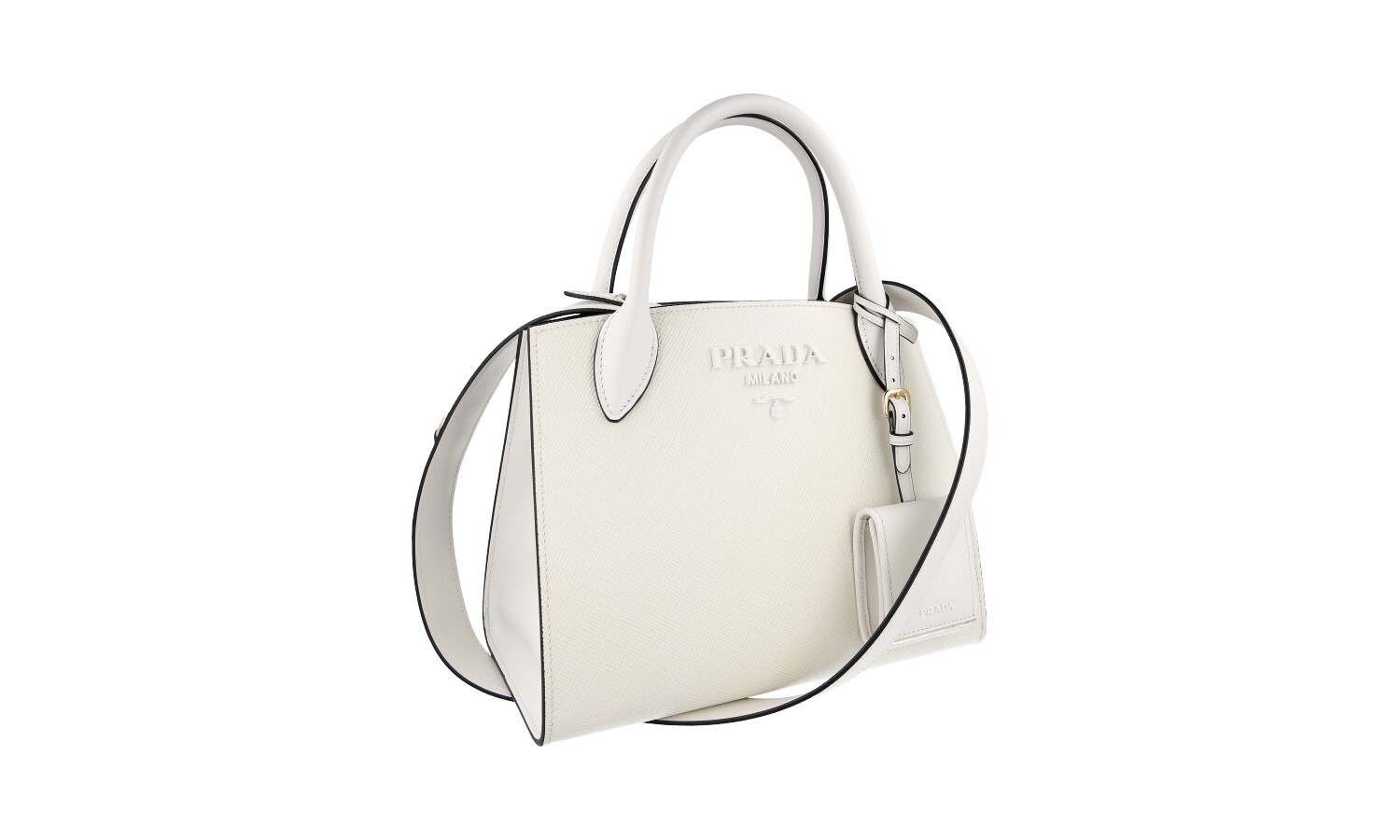LUXURY PRADA SAFFIANO MONOCHROME TOP HANDLE BAG 1BA156 WHITE LEATHER NEW