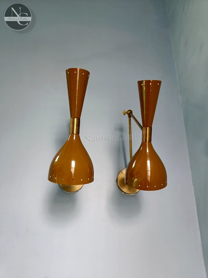 Juego de 2 Apliques de Pared Marrón Mediados de Siglo Años 50 Italiano Stilnovo Aplique Iluminación Foto 2 de 4