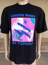 Vintage Athletic Works T Shirt Be Yourself Neon Colors Pink USA Made Size Large