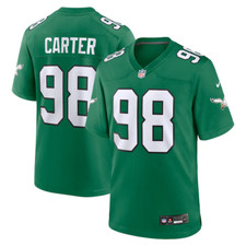 Camiseta cosida para hombre #98 Jalen Carter Kelly verde juego alternativo