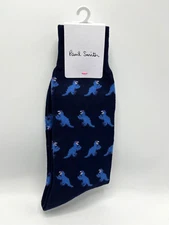 Paul Smith Small 'Dino' Motif Intarsia Navy T-Rex Dinosaur Socks