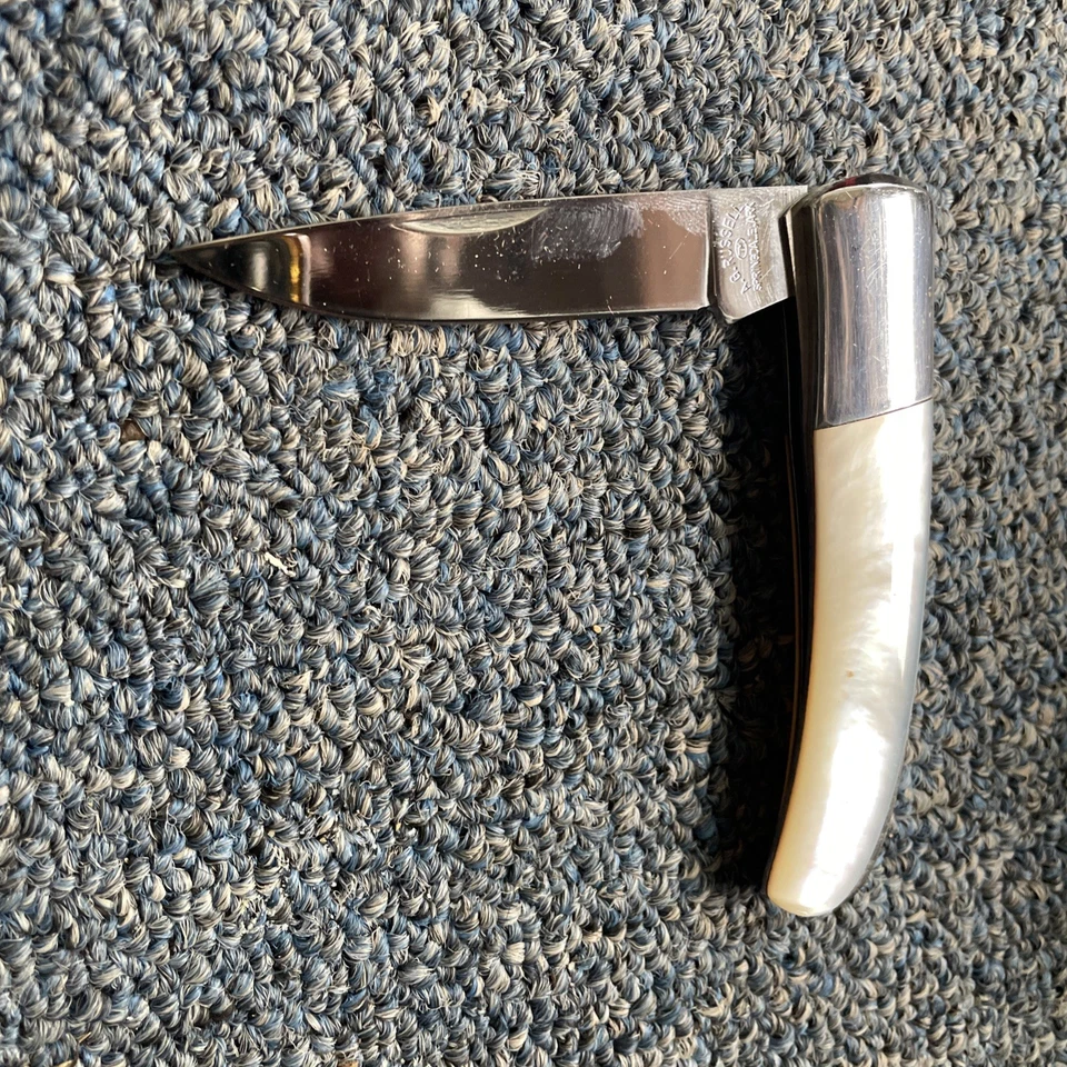 Vintage AG RUSSELL – Seki-Made Scale Release Lockback Folding Knife MOP Handles - Image 3 of 4