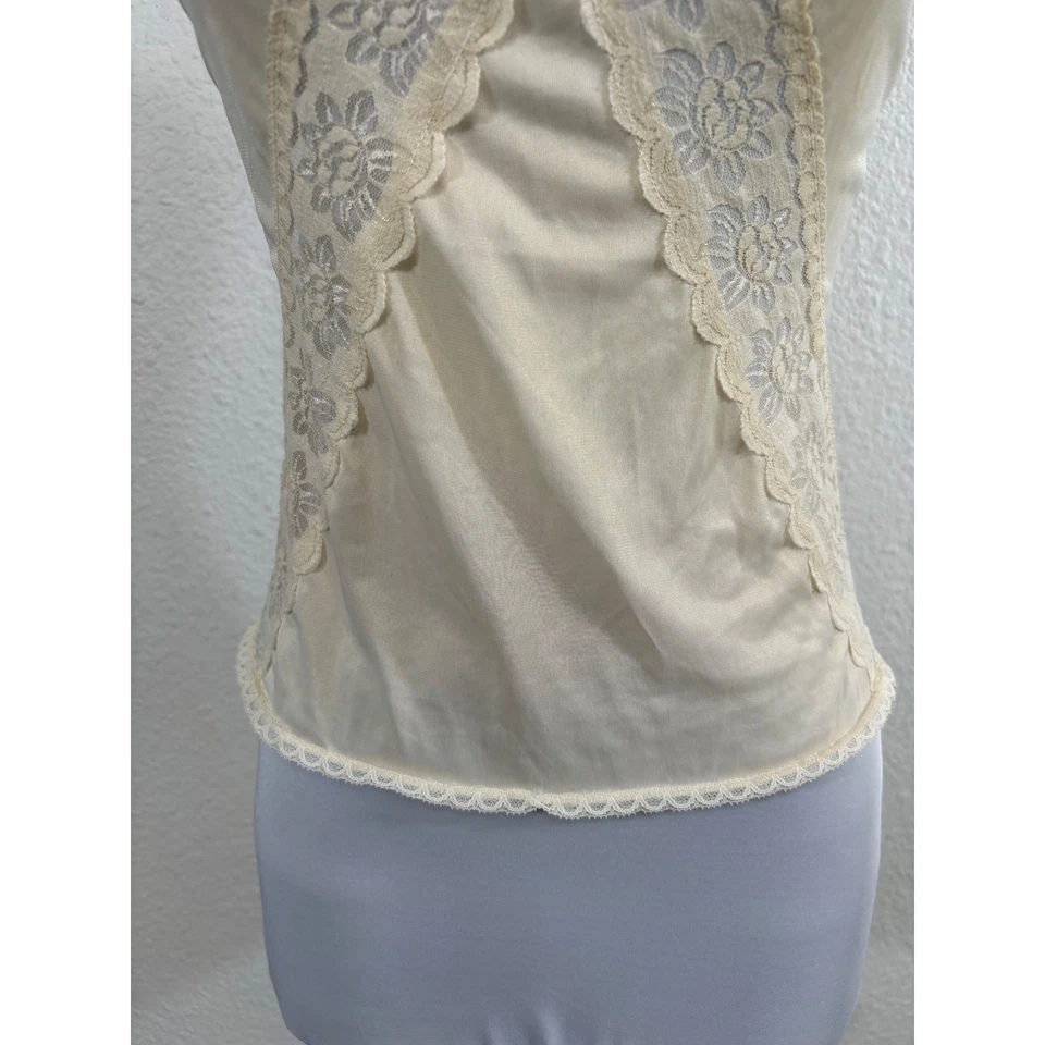 Vintage Camisole Small S Ivory Lace Trimmed Sleeveless Lingerie Top - Image 4 of 4