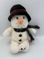 Vintage Russ Snowflake Snowman Plush 11" Stuffed Animal I Love Snow Plaid Scarf