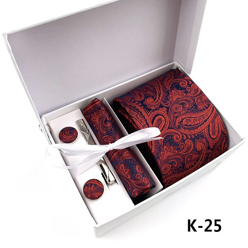4 Set of Ties, Pocket Squares, Cufflinks, Tie Clips with Gift Box Wedding Groom - image 4 of 4