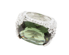 925 Sterling Silver Peridot White Topaz Shiny Cocktail Ring Sz 5 RG12709