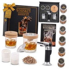 with Torch &ndash; 6 Wood Chip Flavors & 2 Glasses &ndash; Cocktail Whiskey Smoker Kit